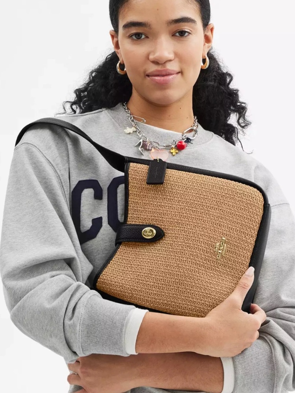 COACH Hadley Convertible Straw and Pebble Leather Crossbody/Shoulder Bag - Picture 15 of 15